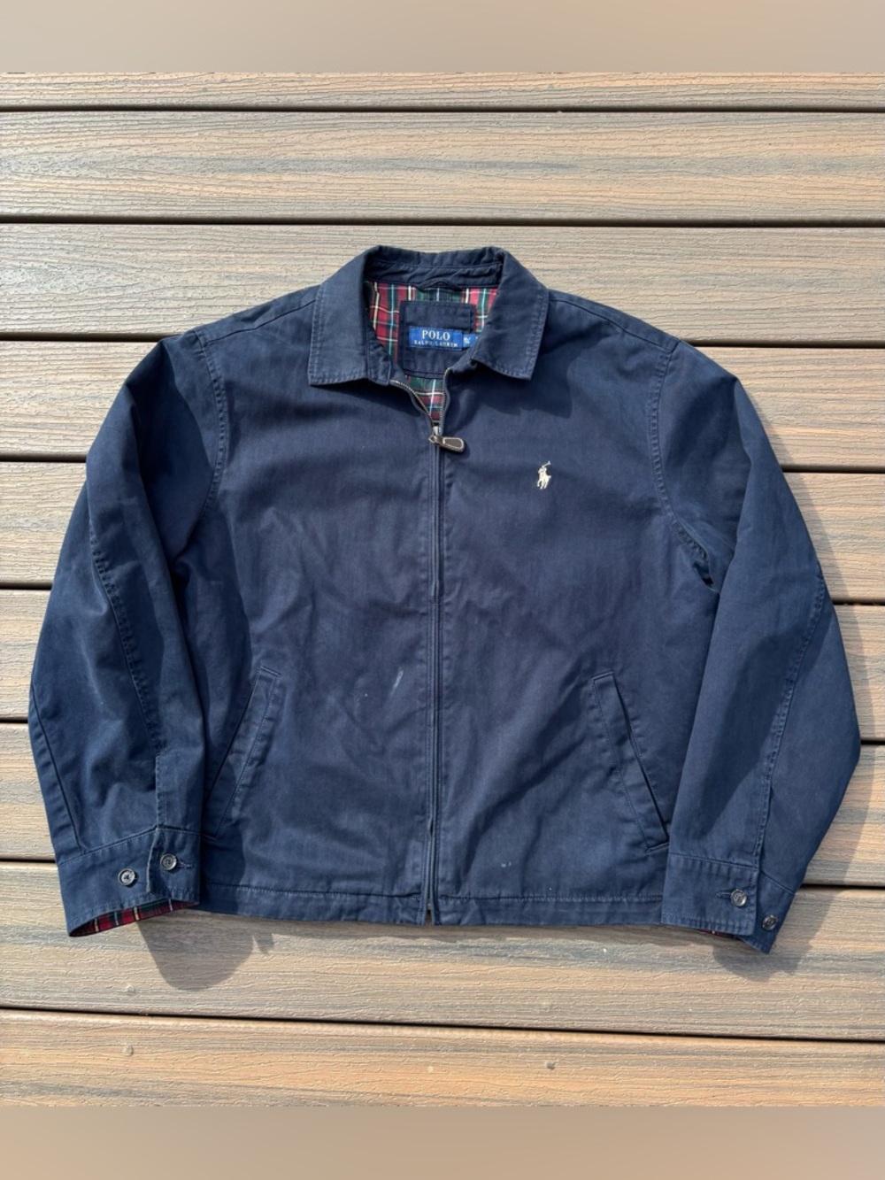 Polo Ralph Lauren Plaid Lined Cotton Harrington Jacket Navy Blue Mens XL